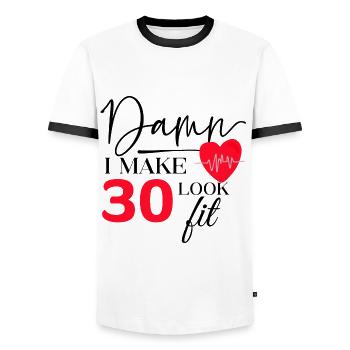 30 Anniversaire - Drôle de Fitness Anniversaire Dicton - T-shirt contrasté Homme - blanc/noir - Devant - AI Model Female 172 light (172cm) & AI Model Male 178 dark (178cm)