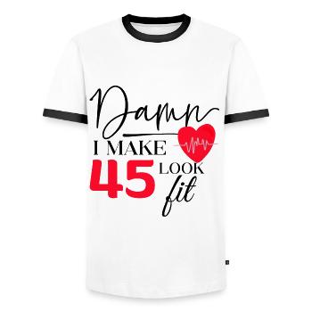 45 Birthday - Funny Fitness Birthday Saying - Men's Ringer Shirt - white/black - Front - AI Model Female 172 light (172cm) & AI Model Male 178 dark (178cm)