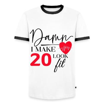 20 Birthday - Funny Fitness Birthday Saying - Men's Ringer Shirt - white/black - Front - AI Model Female 172 light (172cm) & AI Model Male 178 dark (178cm)