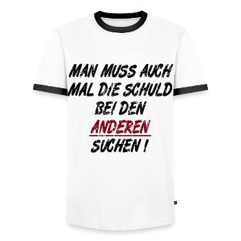 Man muss auch mal die Schuld bei Anderen suchen - Männer Kontrast-T-Shirt - Weiß/Schwarz - Vorne - AI Model Female 172 light (172cm) & AI Model Male 178 dark (178cm)