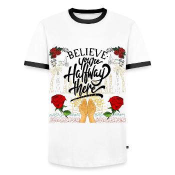 Believe And You Are Halfway There - Männer Kontrast-T-Shirt - Weiß/Schwarz - Vorne - AI Model Female 172 light (172cm) & AI Model Male 178 dark (178cm)