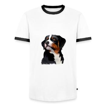 Appenzeller Sennenhund Hunde Aquarell Illustration - Männer Kontrast-T-Shirt - Weiß/Schwarz - Vorne - AI Model Female 172 light (172cm) & AI Model Male 178 dark (178cm)