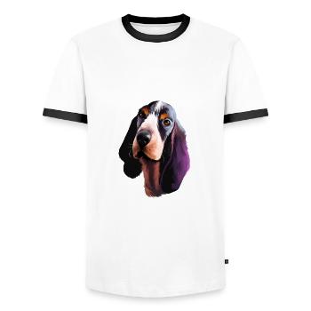 Basset Bleu De Gascogne Aquarelle pour chien Illustratio - T-shirt contrasté Homme - blanc/noir - Devant - AI Model Female 172 light (172cm) & AI Model Male 178 dark (178cm)