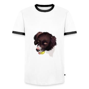 Drentsche Patrijshond Hund Aquarell Illustration - Männer Kontrast-T-Shirt - Weiß/Schwarz - Vorne - AI Model Female 172 light (172cm) & AI Model Male 178 dark (178cm)