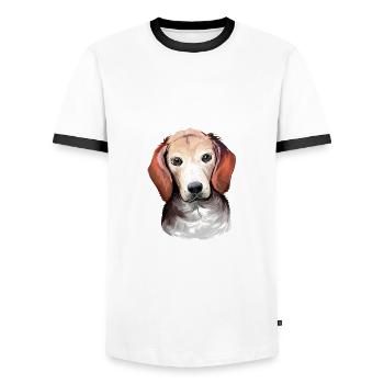 Estnischer Hund Aquarell Kunst Illustration - Männer Kontrast-T-Shirt - Weiß/Schwarz - Vorne - AI Model Female 172 light (172cm) & AI Model Male 178 dark (178cm)
