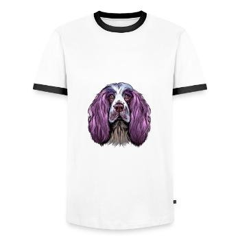 English Springer Spaniel Dog Watercolor Illustrati - Men's Ringer Shirt - white/black - Front - AI Model Female 172 light (172cm) & AI Model Male 178 dark (178cm)