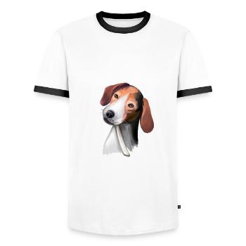 Norwegian Hound Dunker Dog Aquarelle Illustratio - T-shirt contrasté Homme - blanc/noir - Devant - AI Model Female 172 light (172cm) & AI Model Male 178 dark (178cm)