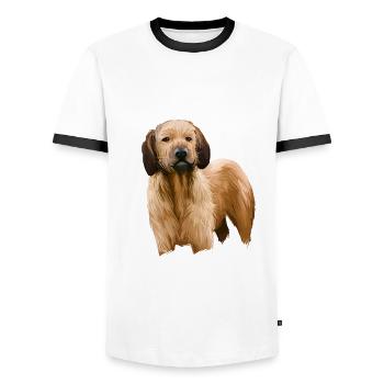 Steirische Grobhaarhund-Illustration - Männer Kontrast-T-Shirt - Weiß/Schwarz - Vorne - AI Model Female 172 light (172cm) & AI Model Male 178 dark (178cm)