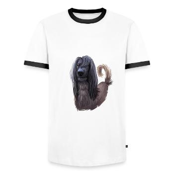 Taigan Kirgisischer Taighany Hund Aquarell Illustration - Männer Kontrast-T-Shirt - Weiß/Schwarz - Vorne - AI Model Female 172 light (172cm) & AI Model Male 178 dark (178cm)