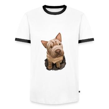 Shar Pei Purebred Dog Watercolor Illustration - Men's Ringer Shirt - white/black - Front - AI Model Female 172 light (172cm) & AI Model Male 178 dark (178cm)