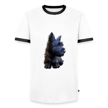 Illustration de l’aquarelle du chien Skye Terrier - T-shirt contrasté Homme - blanc/noir - Devant - AI Model Female 172 light (172cm) & AI Model Male 178 dark (178cm)