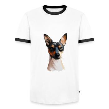 Ratonero Valenciano Hund Aquarell Illustration - Männer Kontrast-T-Shirt - Weiß/Schwarz - Vorne - AI Model Female 172 light (172cm) & AI Model Male 178 dark (178cm)