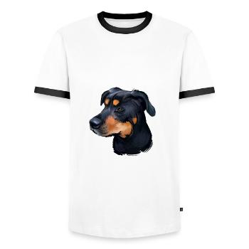 Griffon Bruxellois Hund Aquarell Illustration - Männer Kontrast-T-Shirt - Weiß/Schwarz - Vorne - AI Model Female 172 light (172cm) & AI Model Male 178 dark (178cm)