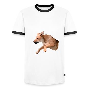Carolina Puppy Dog Aquarelle Art Illustration - T-shirt contrasté Homme - blanc/noir - Devant - AI Model Female 172 light (172cm) & AI Model Male 178 dark (178cm)