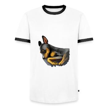 Miniatur Pinscher Welpe Hund Aquarell Illustrati - Männer Kontrast-T-Shirt - Weiß/Schwarz - Vorne - AI Model Female 172 light (172cm) & AI Model Male 178 dark (178cm)