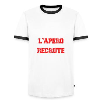 L'apéro recrute engagez vous Cadeau humour - T-shirt contrasté Homme - blanc/noir - Devant - AI Model Female 172 light (172cm) & AI Model Male 178 dark (178cm)