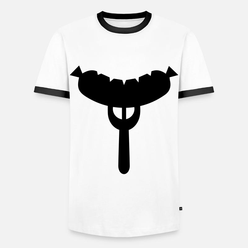 Wurst Gabel - Männer Kontrast-T-Shirt - Weiß/Schwarz