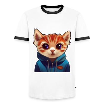 Katze mit Pullover - Männer Kontrast-T-Shirt - Weiß/Schwarz - Vorne - AI Model Female 172 light (172cm) & AI Model Male 178 dark (178cm)