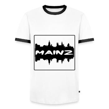 Mainz Germany Skyline Silhouette Travel Souvenir - Men's Ringer Shirt - white/black - Front - AI Model Female 172 light (172cm) & AI Model Male 178 dark (178cm)