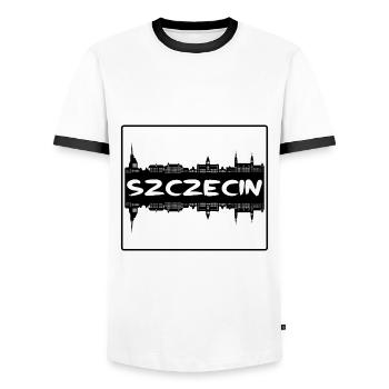 Szczecin Pologne Skyline Silhouette Souvenir de voyage - T-shirt contrasté Homme - blanc/noir - Devant - AI Model Female 172 light (172cm) & AI Model Male 178 dark (178cm)