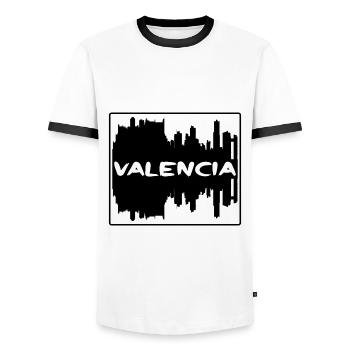 Valencia Spain Skyline Silhouette Travel Souvenir - Men's Ringer Shirt - white/black - Front - AI Model Female 172 light (172cm) & AI Model Male 178 dark (178cm)