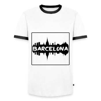 Barcelona Spain Skyline Silhouette Travel Souvenir - Men's Ringer Shirt - white/black - Front - AI Model Female 172 light (172cm) & AI Model Male 178 dark (178cm)