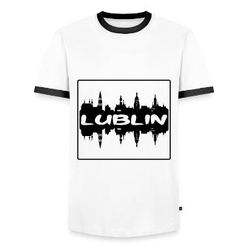 Lublin Pologne Skyline Silhouette Souvenir de voyage - T-shirt contrasté Homme - blanc/noir - Devant - AI Model Female 172 light (172cm) & AI Model Male 178 dark (178cm)
