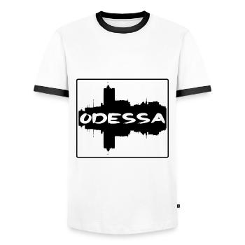 Odessa Ukraine Skyline Silhouette Travel Souvenir - Men's Ringer Shirt - white/black - Front - AI Model Female 172 light (172cm) & AI Model Male 178 dark (178cm)