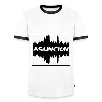 Asuncion Paraguay Skyline Silhouette Travel Souven - Men's Ringer Shirt - white/black - Front - AI Model Female 172 light (172cm) & AI Model Male 178 dark (178cm)