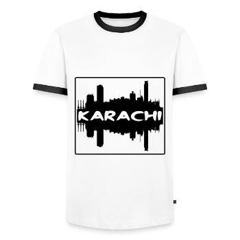 Karachi Pakistan Skyline Silhouette Voyage Souveni - T-shirt contrasté Homme - blanc/noir - Devant - AI Model Female 172 light (172cm) & AI Model Male 178 dark (178cm)