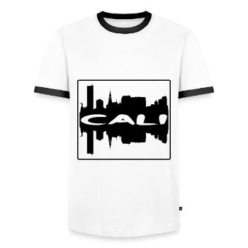 Cali Colombia Skyline Silhouette Travel Souvenir - Men's Ringer Shirt - white/black - Front - AI Model Female 172 light (172cm) & AI Model Male 178 dark (178cm)