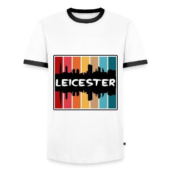 Leicester England Skyline Silhouette Travel Souven - Men's Ringer Shirt - white/black - Front - AI Model Female 172 light (172cm) & AI Model Male 178 dark (178cm)