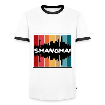 Shanghai Chine Skyline Silhouette Voyage Souvenir - T-shirt contrasté Homme - blanc/noir - Devant - AI Model Female 172 light (172cm) & AI Model Male 178 dark (178cm)