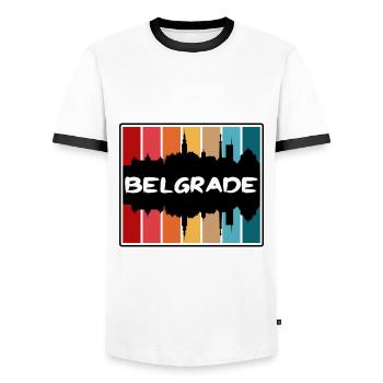 Belgrade Serbie Skyline Silhouette Souvenir de voyage - T-shirt contrasté Homme - blanc/noir - Devant - AI Model Female 172 light (172cm) & AI Model Male 178 dark (178cm)
