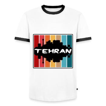 Tehran Iran Skyline Silhouette Travel Souvenir - Men's Ringer Shirt - white/black - Front - AI Model Female 172 light (172cm) & AI Model Male 178 dark (178cm)