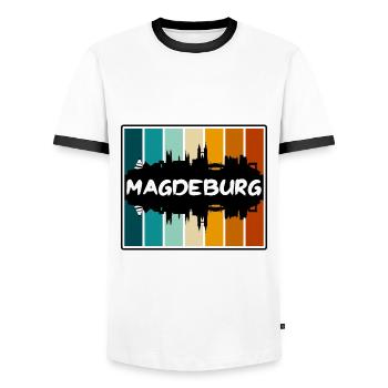 Magdeburg Deutschland Skyline Silhouette Travel Souven - Männer Kontrast-T-Shirt - Weiß/Schwarz - Vorne - AI Model Female 172 light (172cm) & AI Model Male 178 dark (178cm)