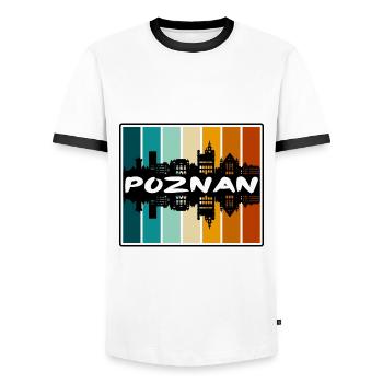 Poznan Pologne Skyline Silhouette Souvenir de voyage - T-shirt contrasté Homme - blanc/noir - Devant - AI Model Female 172 light (172cm) & AI Model Male 178 dark (178cm)