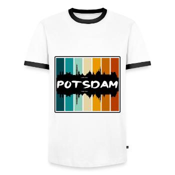 Potsdam Germany Skyline Silhouette Travel Souvenir - Men's Ringer Shirt - white/black - Front - AI Model Female 172 light (172cm) & AI Model Male 178 dark (178cm)
