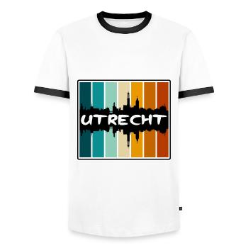 Utrecht Netherlands Skyline Silhouette Travel Souv - Men's Ringer Shirt - white/black - Front - AI Model Female 172 light (172cm) & AI Model Male 178 dark (178cm)