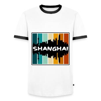 Shanghai Chine Skyline Silhouette Voyage Souvenir - T-shirt contrasté Homme - blanc/noir - Devant - AI Model Female 172 light (172cm) & AI Model Male 178 dark (178cm)