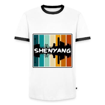 Shenyang Chine Skyline Silhouette Voyage Souvenir - T-shirt contrasté Homme - blanc/noir - Devant - AI Model Female 172 light (172cm) & AI Model Male 178 dark (178cm)