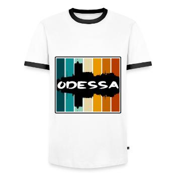 Odessa Ukraine Skyline Silhouette Travel Souvenir - Men's Ringer Shirt - white/black - Front - AI Model Female 172 light (172cm) & AI Model Male 178 dark (178cm)