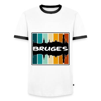 Bruges Belgique Skyline Silhouette Souvenir de voyage - T-shirt contrasté Homme - blanc/noir - Devant - AI Model Female 172 light (172cm) & AI Model Male 178 dark (178cm)