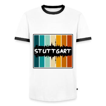 Stuttgart Allemagne Skyline Silhouette Travel Souven - T-shirt contrasté Homme - blanc/noir - Devant - AI Model Female 172 light (172cm) & AI Model Male 178 dark (178cm)