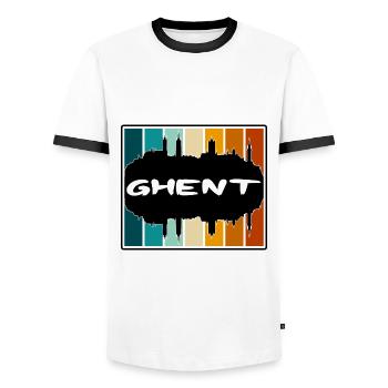 Gent Belgien Skyline Silhouette Reise Souvenir - Männer Kontrast-T-Shirt - Weiß/Schwarz - Vorne - AI Model Female 172 light (172cm) & AI Model Male 178 dark (178cm)