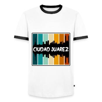 Ciudad Juarez Mexique Skyline Silhouette Voyage Sou - T-shirt contrasté Homme - blanc/noir - Devant - AI Model Female 172 light (172cm) & AI Model Male 178 dark (178cm)