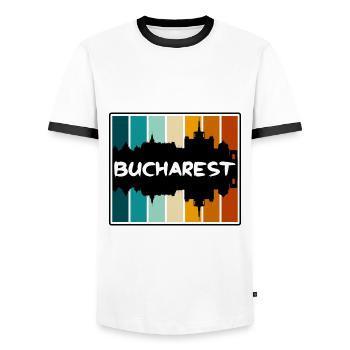 Bucharest Romania Skyline Silhouette Travel Souven - Men's Ringer Shirt - white/black - Front - AI Model Female 172 light (172cm) & AI Model Male 178 dark (178cm)