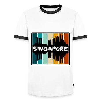 Singapour Singapour Skyline Silhouette Souv de voyage - T-shirt contrasté Homme - blanc/noir - Devant - AI Model Female 172 light (172cm) & AI Model Male 178 dark (178cm)