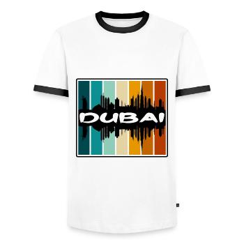 Dubai Uae Skyline Silhouette Travel Souvenir - Men's Ringer Shirt - white/black - Front - AI Model Female 172 light (172cm) & AI Model Male 178 dark (178cm)
