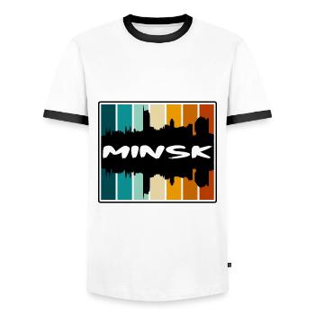 Minsk Belarus Skyline Silhouette Travel Souvenir - Men's Ringer Shirt - white/black - Front - AI Model Female 172 light (172cm) & AI Model Male 178 dark (178cm)